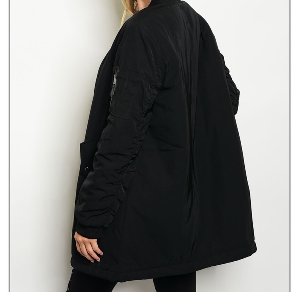 💙Black Longline Bomber Jacket - Picture 3 of 3